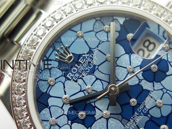 DateJust 31mm 278274 904L SS/Crystals Bezel GMF Best Edition Blue Flowers Crystals Dial on 904L Oyster Bracelet A2824 - Image 7