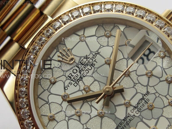DateJust 31mm 278274 RG Crystals Bezel GMF Best Edition Silver Flowers Crystals Dial on RG President Bracelet A2824 - Image 7