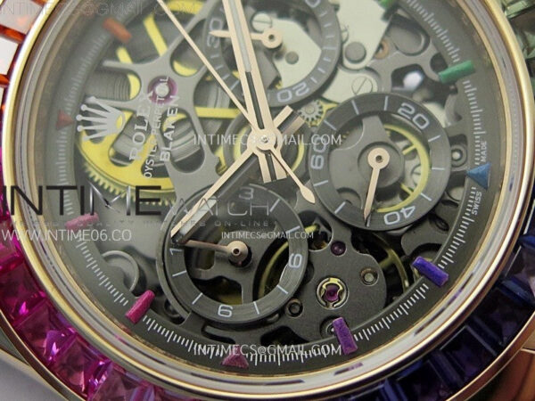 Blacken Daytona RG Rainbow Bezel GETF Best Edition Skeleton Dial on Rubber Strap SA4130 - Image 7