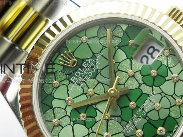 DateJust 31mm 278274 904L SS/YG GMF Best Edition Green Flowers Crystals Dial on 904L SS/YG Oyster Bracelet A2824 - Image 7