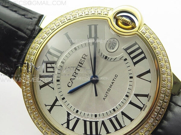 Ballon Bleu 42mm Double Diamonds Bezel RG K3F 1:1 Best Edition White Texture Dial on Black Leather Strap A2824 - Image 8