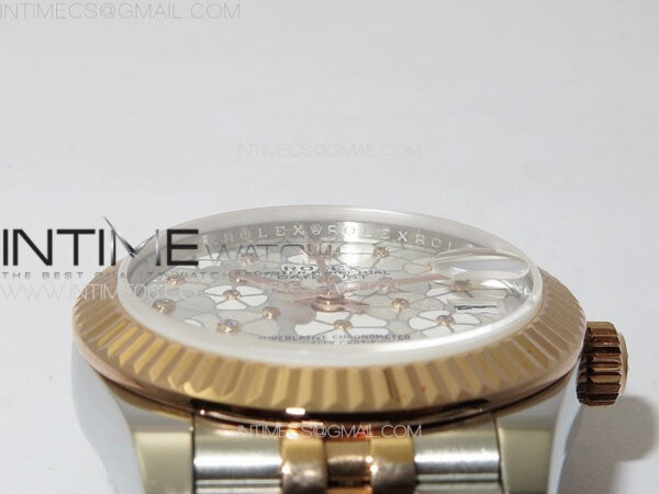 DateJust 31mm 278274 904L SS/RG GMF Best Edition Silver Flowers Crystals Dial on 904L SS/RG Jubilee Bracelet A2824 - Image 7