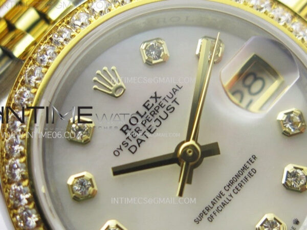 Datejust 28mm 279173 Crystals Bezel SS/YG APSF Best Edition Green Dial Crystals Markers on Jubilee Bracelet NH05 - Image 8