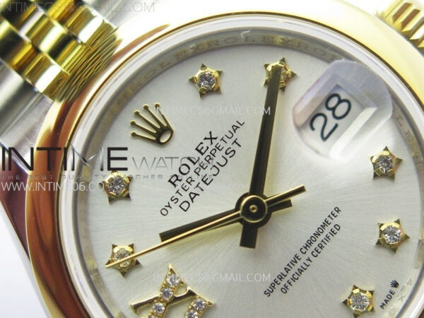 Datejust 28mm 279173 Smooth Bezel SS/YG APSF Best Edition White MOP Dial Star Crystals Markers on Jubilee Bracelet NH05 - Image 8
