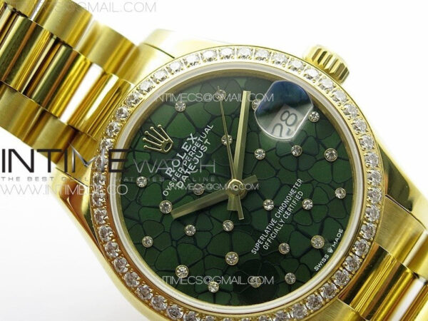 DateJust 31mm YG APSF Best Edition Green Flowers Crystals Dial on President Bracelet A2824 - Image 8