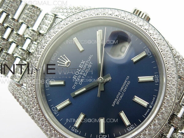 DateJust 41 126334 Full Paved Diamonds BP Best Edition Blue Dial Sticks Markers on Jubilee Bracelet A2824 - Image 8