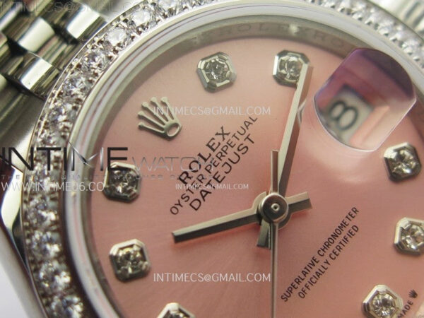 Datejust 28mm 279179 SS/Crystals Bezel APSF Best Edition Pink Dial Crystals Markers on SS Jubilee Bracelet NH05 - Image 9