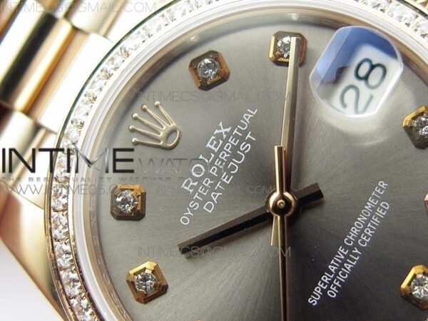 Datejust 31mm 278275 RG Dia Bezel BP Best Edition Gray Crystal Markers Dial on RG President Bracelet - Image 8