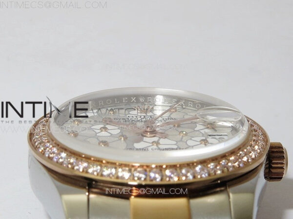 DateJust 31mm 278274 904L SS/RG Crystals Bezel GMF Best Edition Silver Flowers Crystals Dial on 904L SS/RG Oyster Bracelet A2824 - Image 8