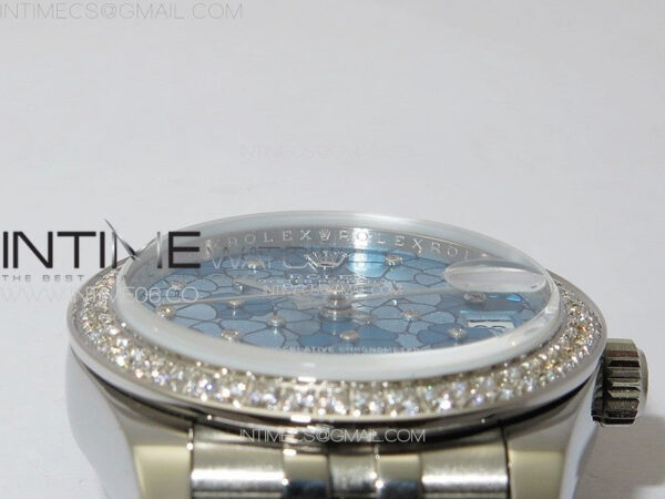DateJust 31mm 278274 904L SS/Crystals Bezel GMF Best Edition Blue Flowers Crystals Dial on 904L Jubilee Bracelet A2824 - Image 8