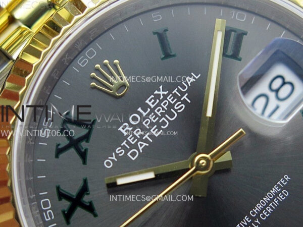 DateJust 36 SS 126233 904L SS/YG VSF 1:1 Best Edition Gray Dial Green Roman Markers on Jubilee Bracelet VS3235 - Image 9
