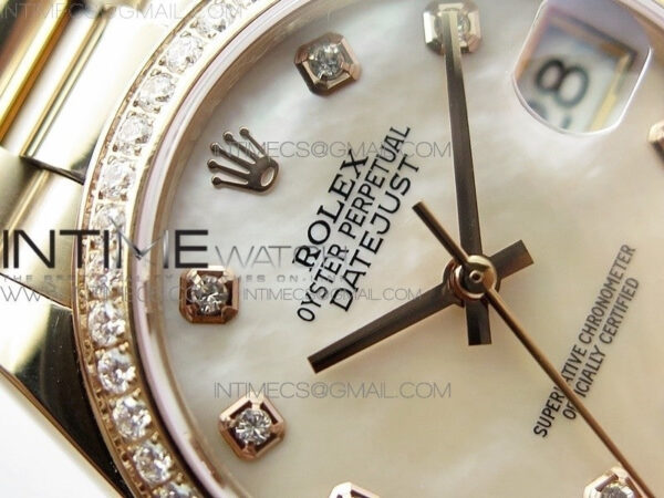 Datejust 31mm 278275 RG Dia Bezel BP Best Edition White MOP Crystal Markers Dial on RG President Bracelet - Image 8