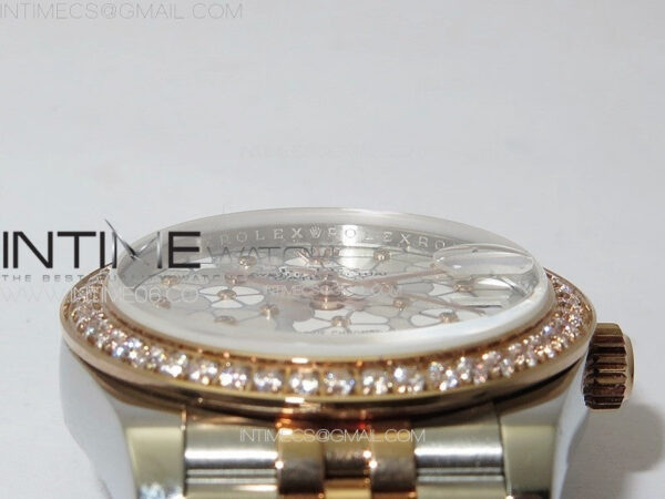 DateJust 31mm 278274 904L SS/RG Crystals Bezel GMF Best Edition Silver Flowers Crystals Dial on 904L SS/RG Jubilee Bracelet A2824 - Image 8