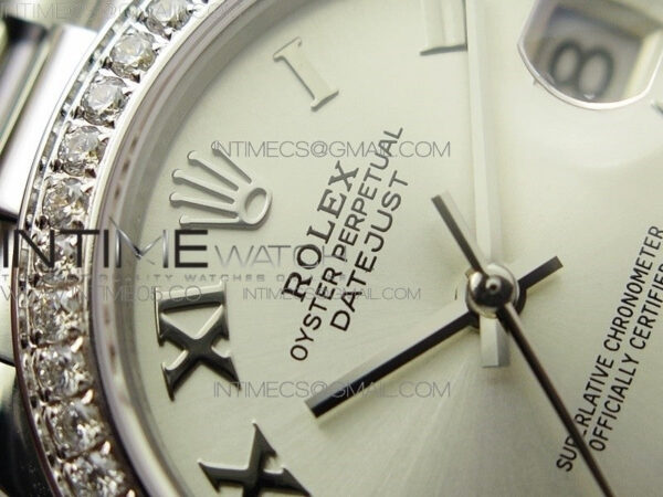 Datejust 31mm 278275 SS Crystals bezel BP Best Edition Silver Roman Markers Dial(@6 Crystal Marker) on SS President Bracelet - Image 8