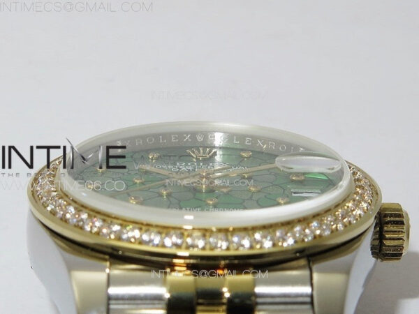 DateJust 31mm 278274 904L SS/YG Crystals Bezel GMF Best Edition Green Flowers Crystals Dial on 904L SS/YG Jubilee Bracelet A2824 - Image 8
