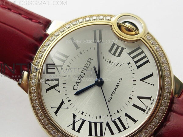Ballon Bleu 36mm Diamonds Bezel RG K3F 1:1 Best Edition White Textured Dial On Red Leather Strap A076 - Image 8