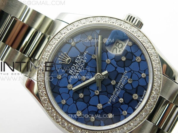 DateJust 31mm 72610 Crystals Bezel SS APSF Best Edition Blue Flowers Crystals Dial on Oyster Bracelet A2824 - Image 8