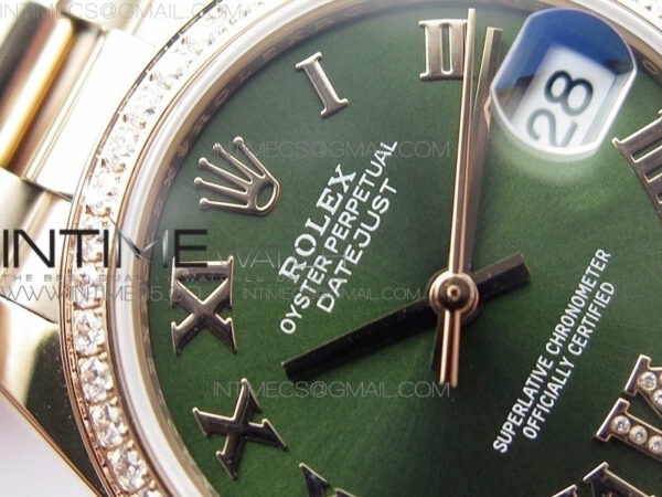 Datejust 31mm 278275 RG Dia Bezel BP Best Edition Green Roman Markers Dial @6 Dia on RG President Bracelet - Image 9