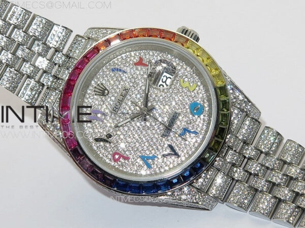 DateJust 41 126300 Full Paved Diamonds Rainbow 904 GSF Best Edition Diamonds Dial Arabic Markers on Jubilee Bracelet VR3235 - Image 8