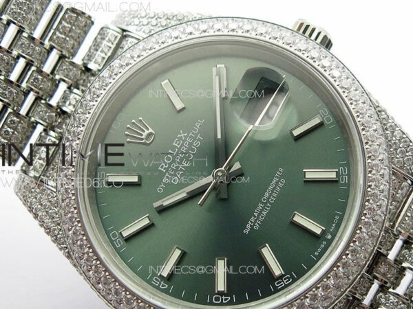 DateJust 41 126334 Full Paved Diamonds BP Best Edition Green Dial Sticks Markers on Jubilee Bracelet A2824 - Image 8