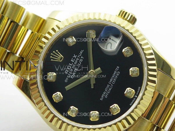 DateJust 31mm 178271 YG APSF Best Edition Black Dial Crystal Markers on President Bracelet A2824 - Image 8