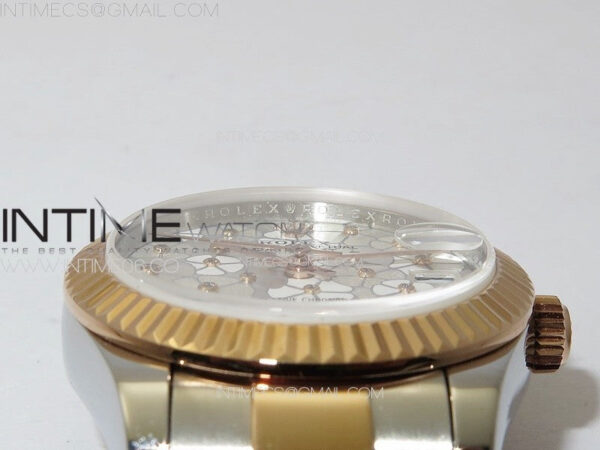 DateJust 31mm 278274 904L SS/RG GMF Best Edition Silver Flowers Crystals Dial on 904L SS/RG Oyster Bracelet A2824 - Image 7
