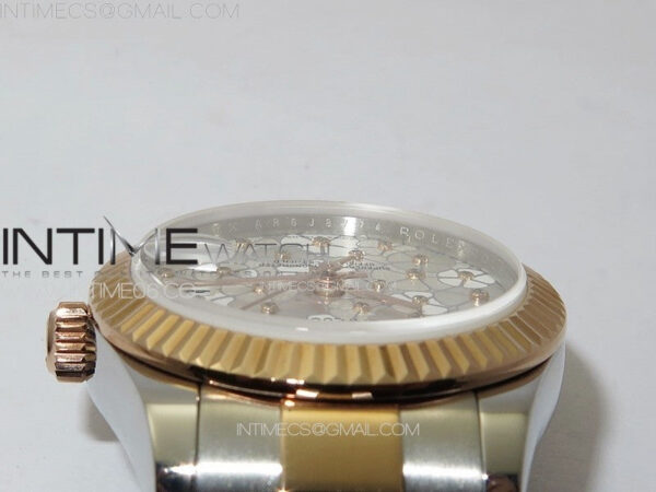 DateJust 31mm 278274 904L SS/RG GMF Best Edition Silver Flowers Crystals Dial on 904L SS/RG Oyster Bracelet A2824 - Image 8