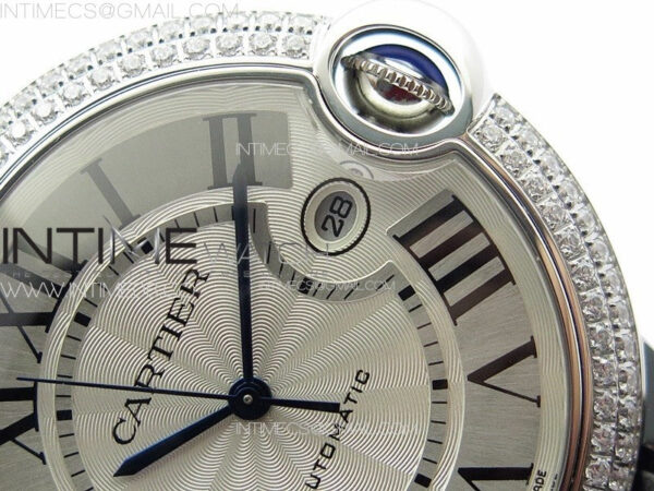 Ballon Bleu 42mm Diamonds Bezel SS K3F 1:1 Best Edition White Texture Dial on Black Leather Strap A2824 - Image 9