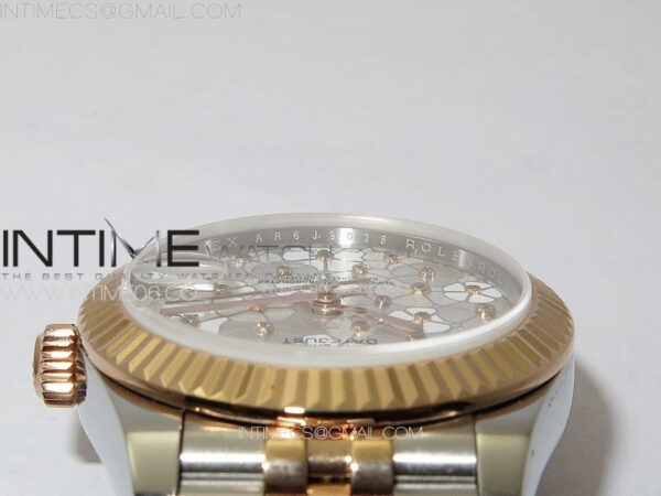 DateJust 31mm 278274 904L SS/RG GMF Best Edition Silver Flowers Crystals Dial on 904L SS/RG Jubilee Bracelet A2824 - Image 8