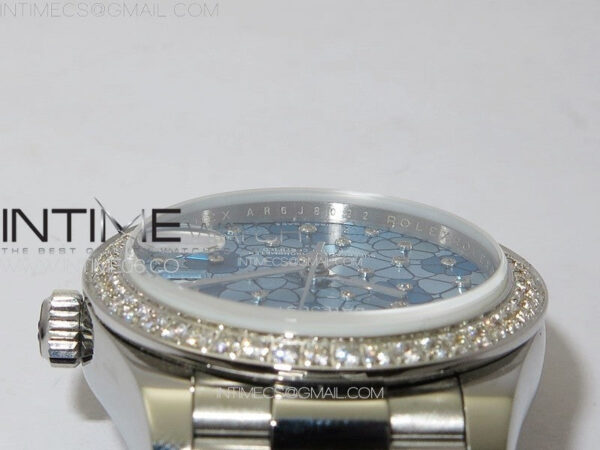 DateJust 31mm 278274 904L SS/Crystals Bezel GMF Best Edition Blue Flowers Crystals Dial on 904L President Bracelet A2824 - Image 9