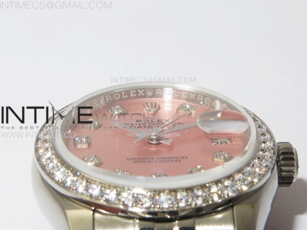 Datejust 28mm 279179 SS/Crystals Bezel APSF Best Edition Pink Dial Crystals Markers on SS Jubilee Bracelet NH05 - Image 8