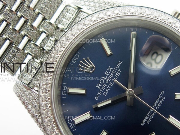 DateJust 41 126334 Full Paved Diamonds BP Best Edition Blue Dial Sticks Markers on Jubilee Bracelet A2824 - Image 9