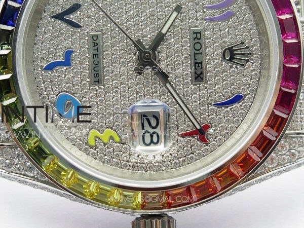 DateJust 41 126300 Full Paved Diamonds Rainbow 904 GSF Best Edition Diamonds Dial Arabic Markers on Jubilee Bracelet VR3235 - Image 9