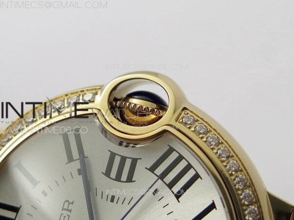 Ballon Bleu 36mm Diamonds Bezel RG K3F 1:1 Best Edition White Textured Dial On Red Leather Strap A076 - Image 9