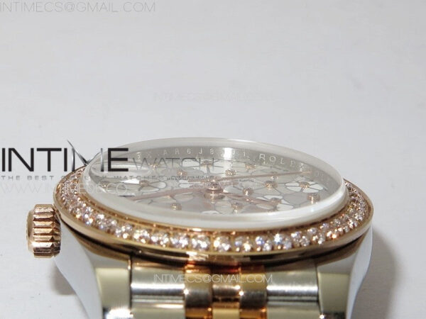 DateJust 31mm 278274 904L SS/RG Crystals Bezel GMF Best Edition Silver Flowers Crystals Dial on 904L SS/RG Jubilee Bracelet A2824 - Image 9