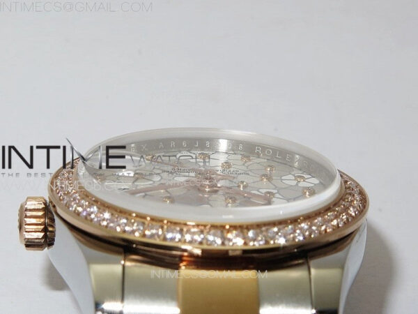 DateJust 31mm 278274 904L SS/RG Crystals Bezel GMF Best Edition Silver Flowers Crystals Dial on 904L SS/RG Oyster Bracelet A2824 - Image 9