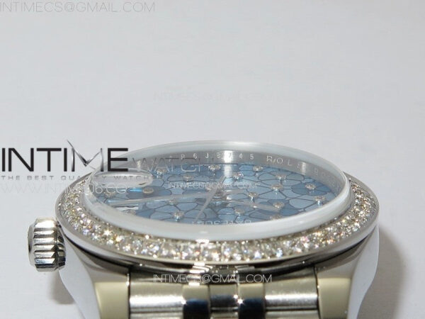 DateJust 31mm 278274 904L SS/Crystals Bezel GMF Best Edition Blue Flowers Crystals Dial on 904L Jubilee Bracelet A2824 - Image 9