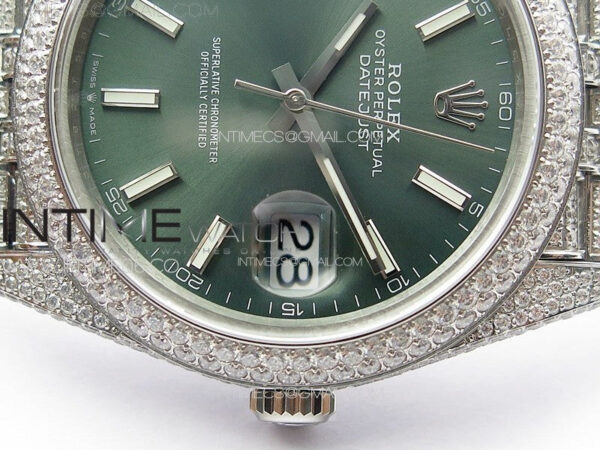 DateJust 41 126334 Full Paved Diamonds BP Best Edition Green Dial Sticks Markers on Jubilee Bracelet A2824 - Image 10