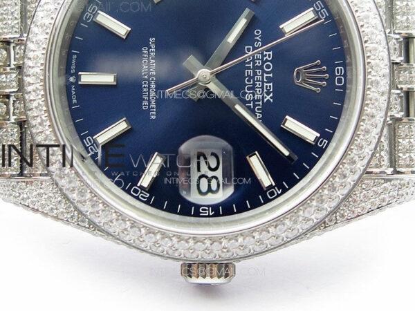 DateJust 41 126334 Full Paved Diamonds BP Best Edition Blue Dial Sticks Markers on Jubilee Bracelet A2824 - Image 10