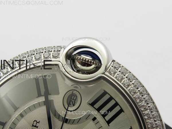 Ballon Bleu 42mm Diamonds Bezel SS K3F 1:1 Best Edition White Texture Dial on Black Leather Strap A2824 - Image 10