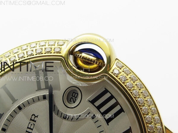 Ballon Bleu 42mm Double Diamonds Bezel RG K3F 1:1 Best Edition White Texture Dial on Black Leather Strap A2824 - Image 10