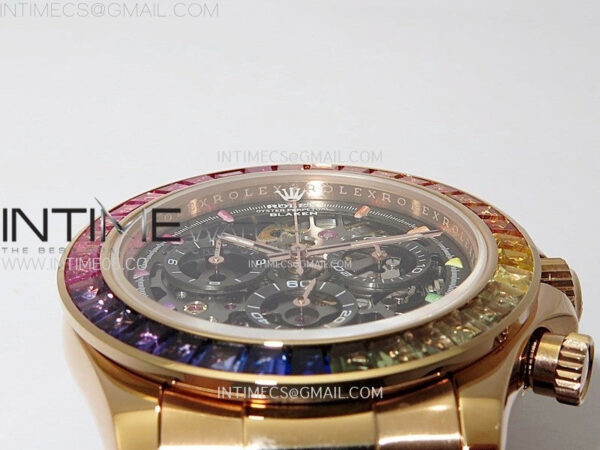 Blacken Daytona RG Rainbow Bezel GETF Best Edition Skeleton Dial on Rubber Strap SA4130 - Image 10
