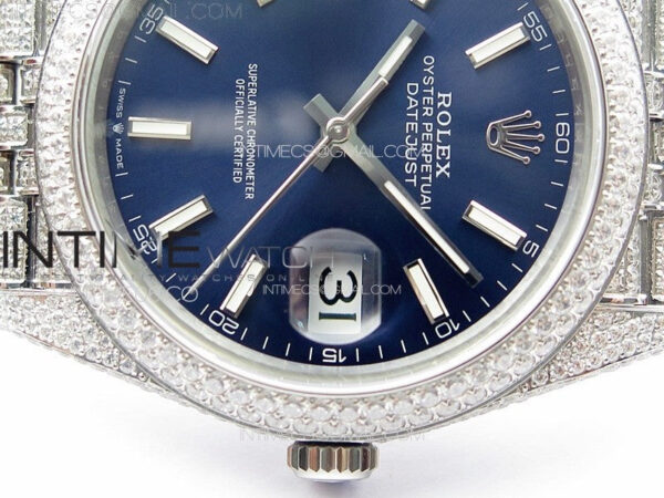 DateJust 41 126334 Full Paved Diamonds BP Best Edition Blue Dial Sticks Markers on Jubilee Bracelet A2824 - Image 13