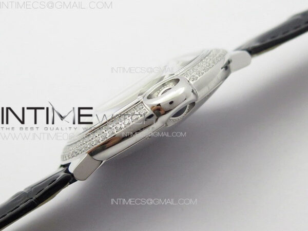 Ballon Bleu 42mm Diamonds Bezel SS K3F 1:1 Best Edition White Texture Dial on Black Leather Strap A2824 - Image 11