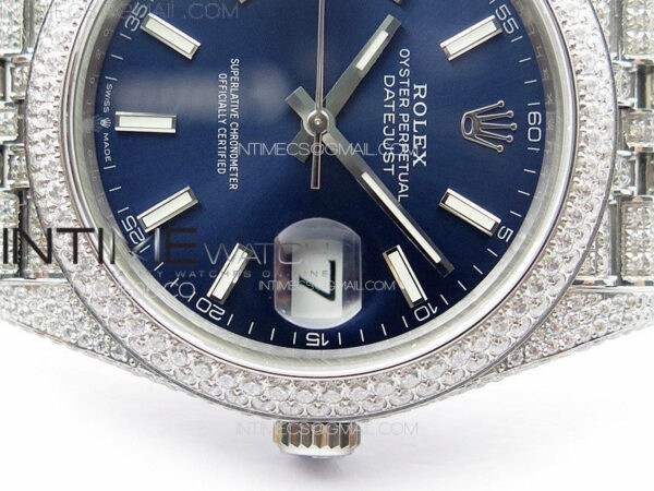 DateJust 41 126334 Full Paved Diamonds BP Best Edition Blue Dial Sticks Markers on Jubilee Bracelet A2824 - Image 11