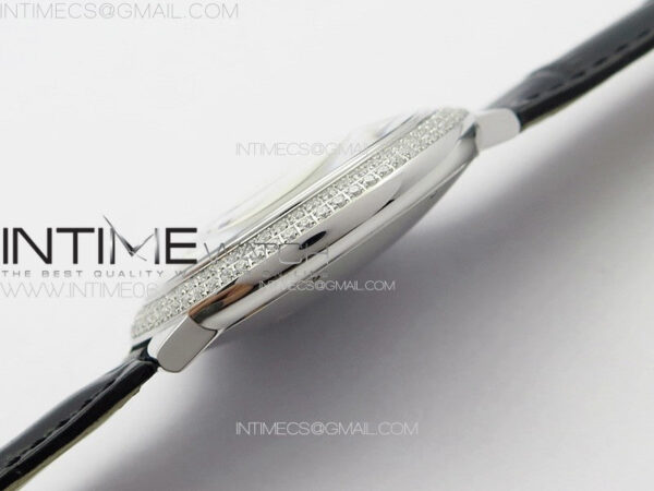 Ballon Bleu 42mm Diamonds Bezel SS K3F 1:1 Best Edition White Texture Dial on Black Leather Strap A2824 - Image 12