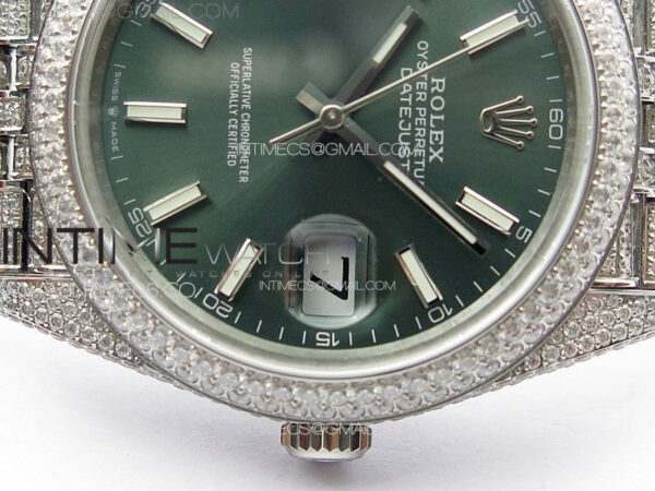 DateJust 41 126334 Full Paved Diamonds BP Best Edition Green Dial Sticks Markers on Jubilee Bracelet A2824 - Image 12