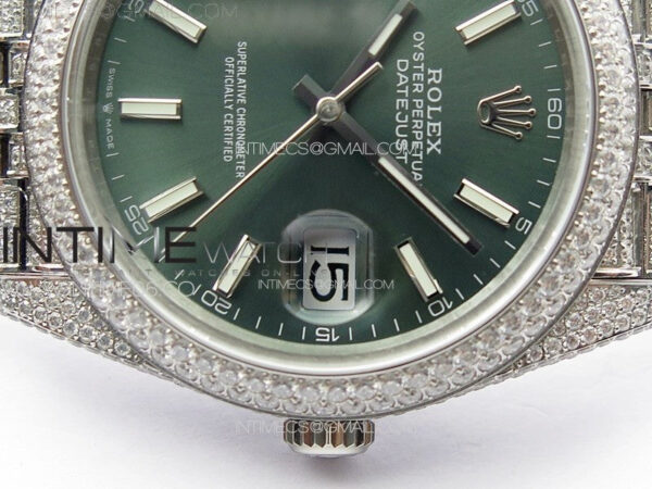 DateJust 41 126334 Full Paved Diamonds BP Best Edition Green Dial Sticks Markers on Jubilee Bracelet A2824 - Image 13