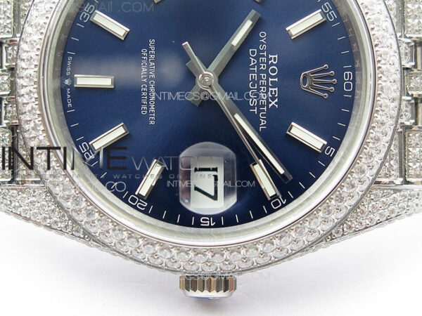 DateJust 41 126334 Full Paved Diamonds BP Best Edition Blue Dial Sticks Markers on Jubilee Bracelet A2824 - Image 12
