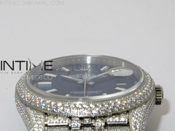 DateJust 41 126334 Full Paved Diamonds BP Best Edition Blue Dial Sticks Markers on Jubilee Bracelet A2824 - Image 14